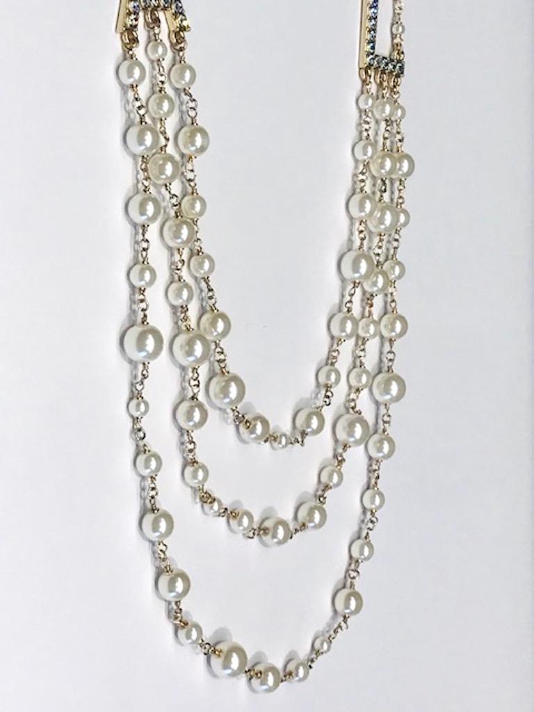 Chanel 3 Strand Pearl & C H A and N E L Letter Necklace, 2018 Collection In Excellent Condition In New York, NY