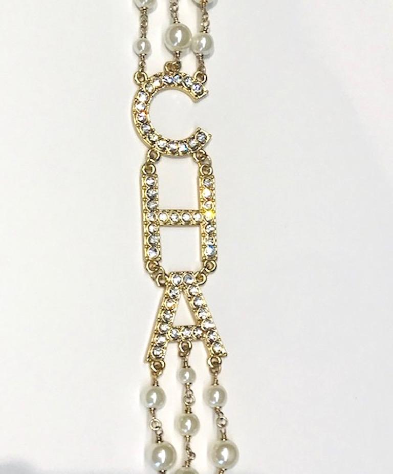 Women's Chanel 3 Strand Pearl & C H A and N E L Letter Necklace, 2018 Collection