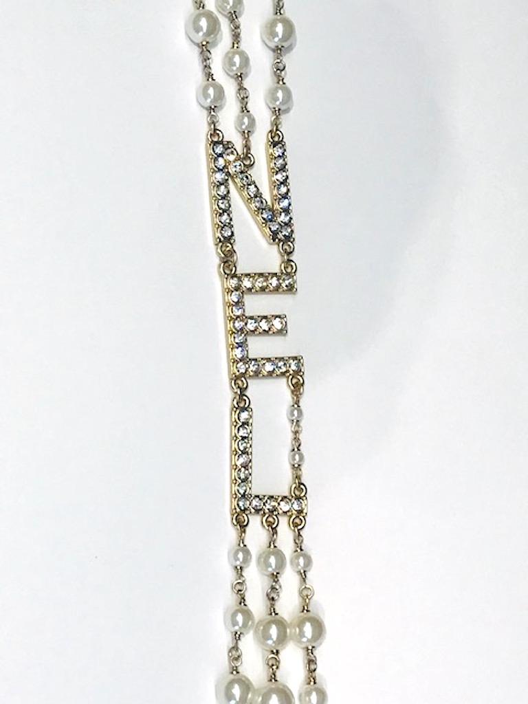 Chanel 3 Strand Pearl & C H A and N E L Letter Necklace, 2018 Collection 1