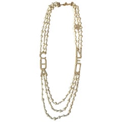 Used Chanel 3 Strand Pearl & C H A and N E L Letter Necklace, 2018 Collection