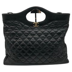 CHANEL 31 Large Shopping Tote Bag Black Quilted Crumpled Calfskin Gold HW