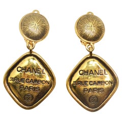 Chanel 31 Rue Cambon CC Gold Tone Clip On Drop Earrings