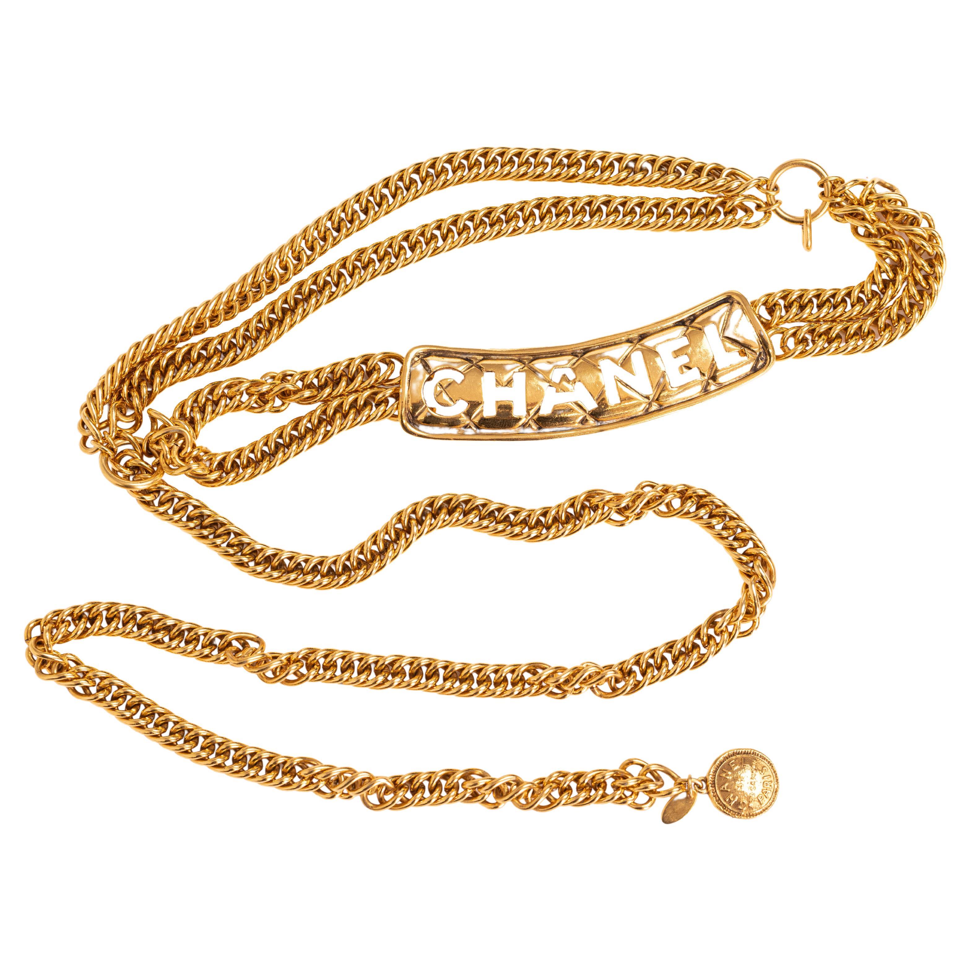 Chanel 31 Rue Cambon Double Chain Gold Logo Charm Coin Belt For Sale