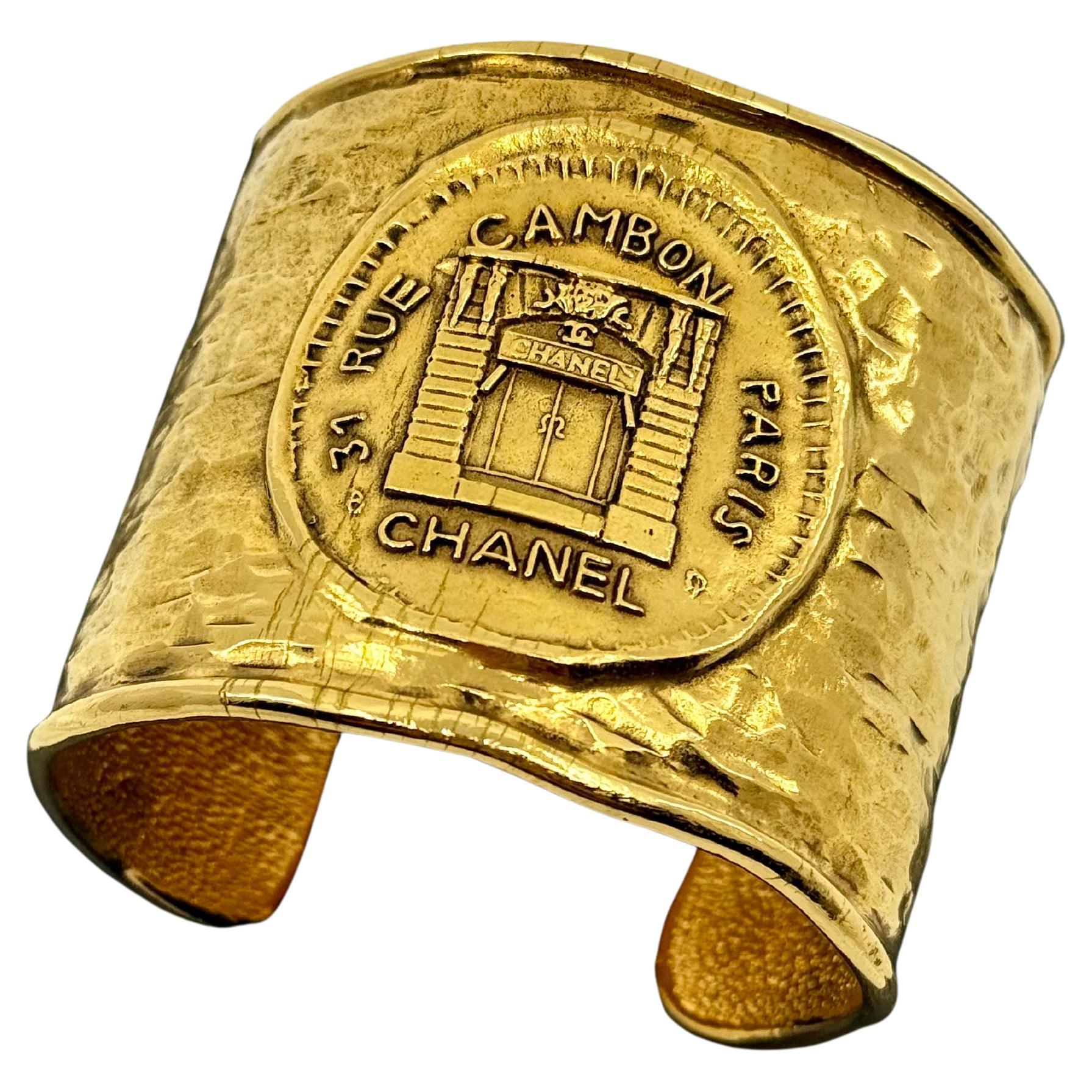 Chanel 31 Rue Cambon Gold Vintage Thick Cuff Bracelet, 90s For