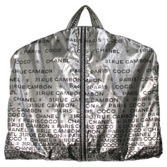 Chanel 31 Rue Cambon Paris Logo Silver Metallic Puffer Garment Bag