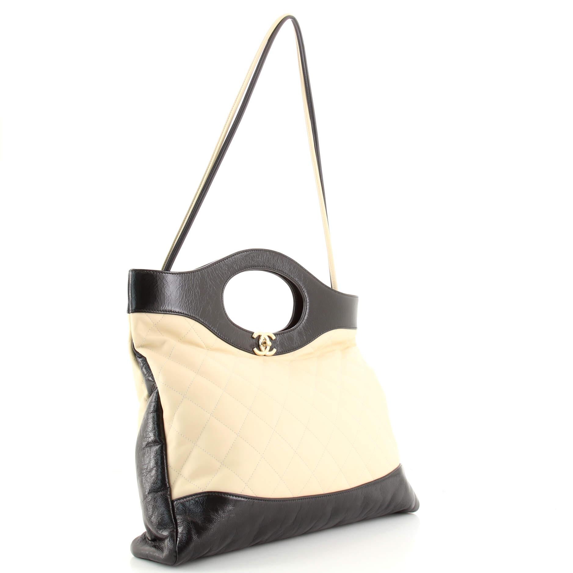 White Chanel 31 Shopping Bag Quilted Calfskin Large