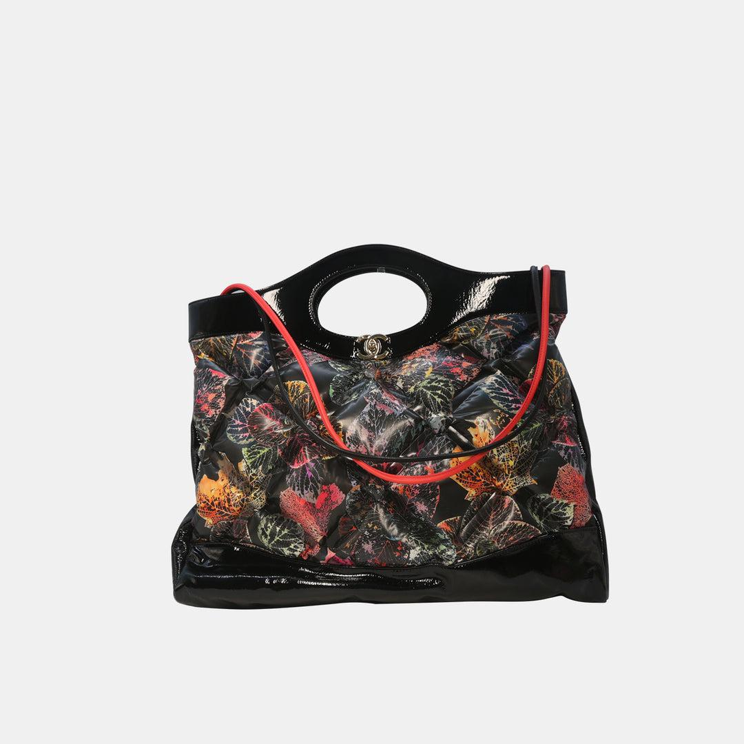 Women's or Men's Chanel 31 Shopping Bag Quilted Printed Cotton and Calfskin Large For Sale