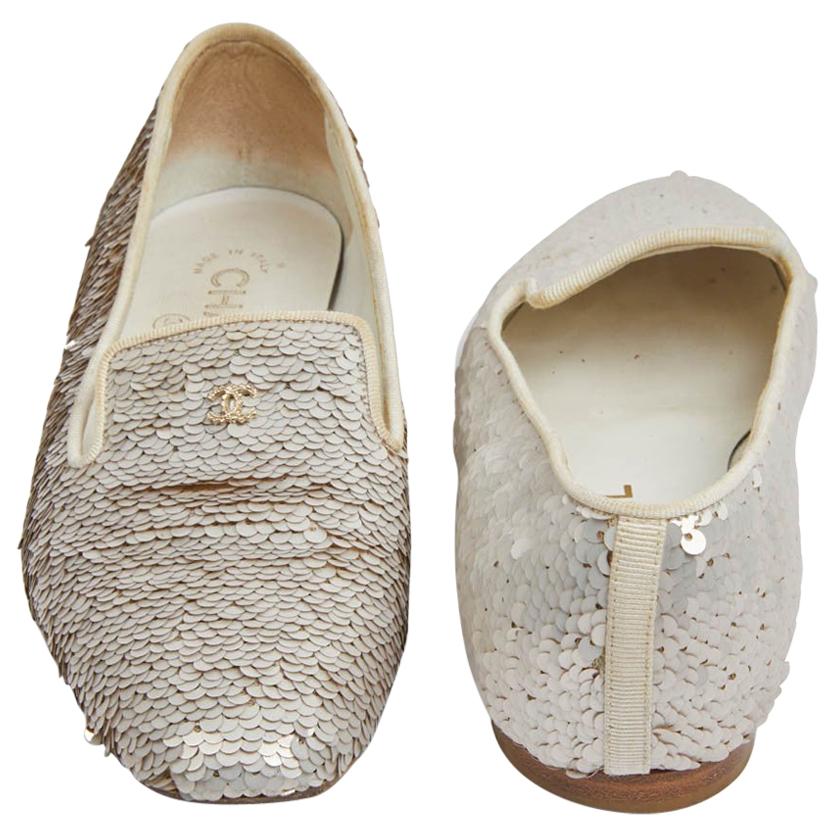 Chanel 36 Fr Flat Slip-ons Sequins Embroided