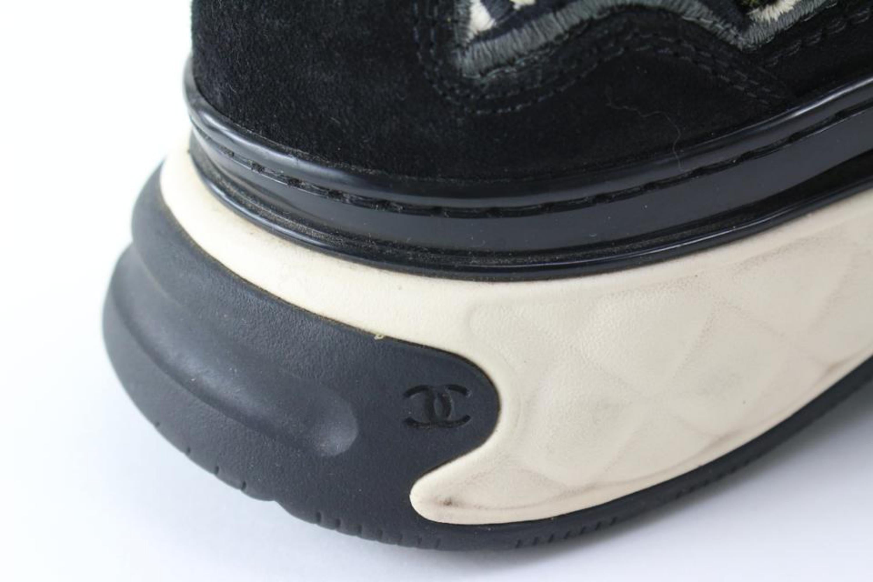 Black Chanel 36 Suede Calfskin Embroidered CC Cruise Trainer Bubble   29cz810s For Sale