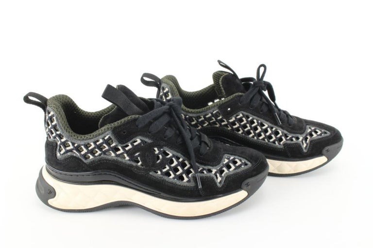 Chanel Black 2015 15P Velvet & Suede Sneakers Shoes 38.5