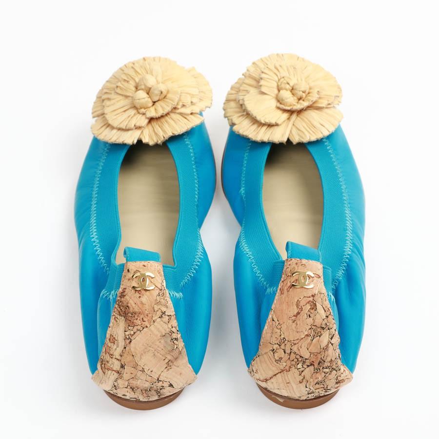 Chanel 39, 5 Fr Flat Blue Ballerina Shoes In New Condition In Paris, FR