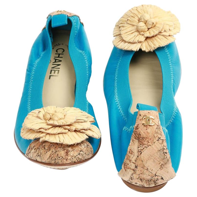 Chanel 39, 5 Fr Flat Blue Ballerina Shoes