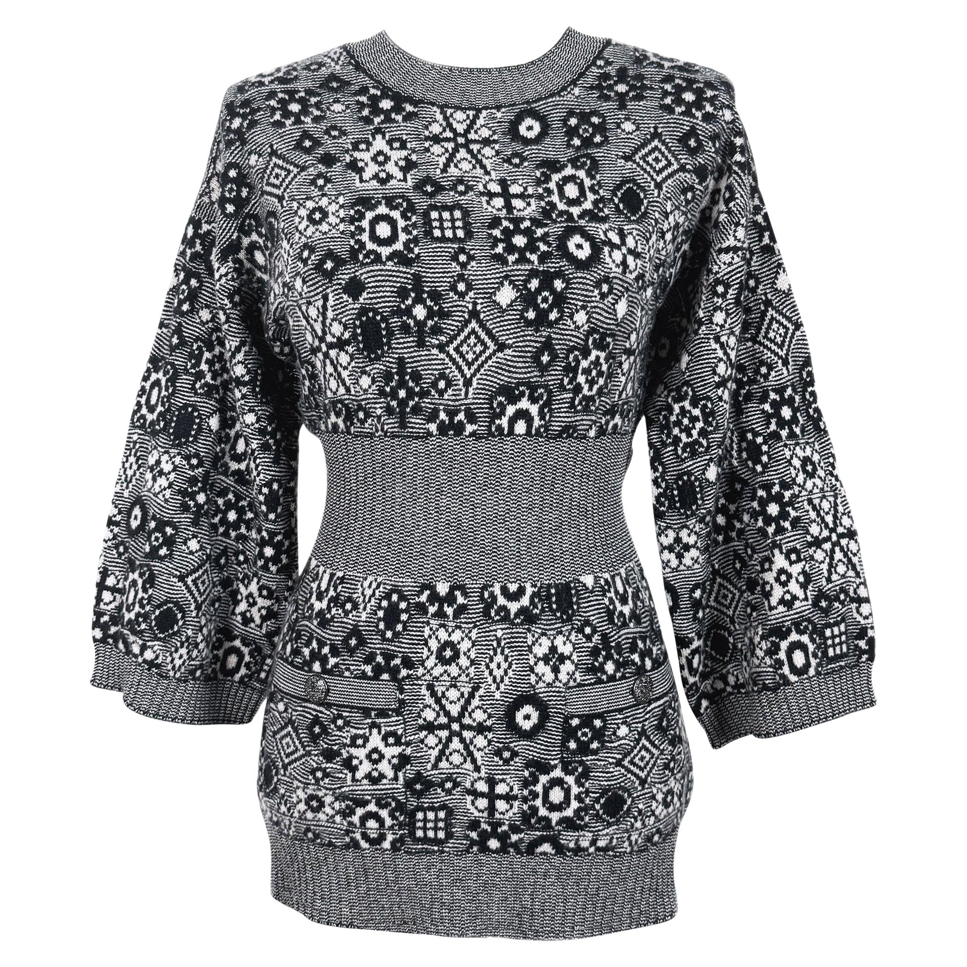 Chanel 3K$ Neu CC Laufsteg-Kaschmirpullover mit Knöpfen aus Kaschmir 34 FR