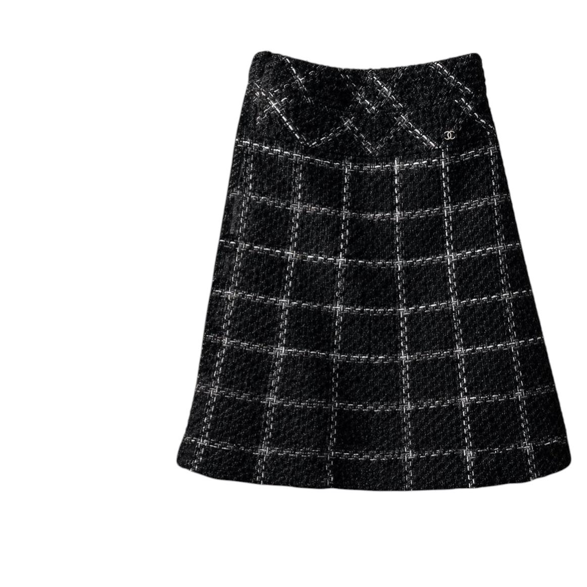 Chanel 3K$ New Timeless Schwarz Check Tweed Rock 34 FR