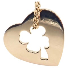 Chanel 4 Leaf Clover Heart Yellow Gold Pendant Link Chain Necklace