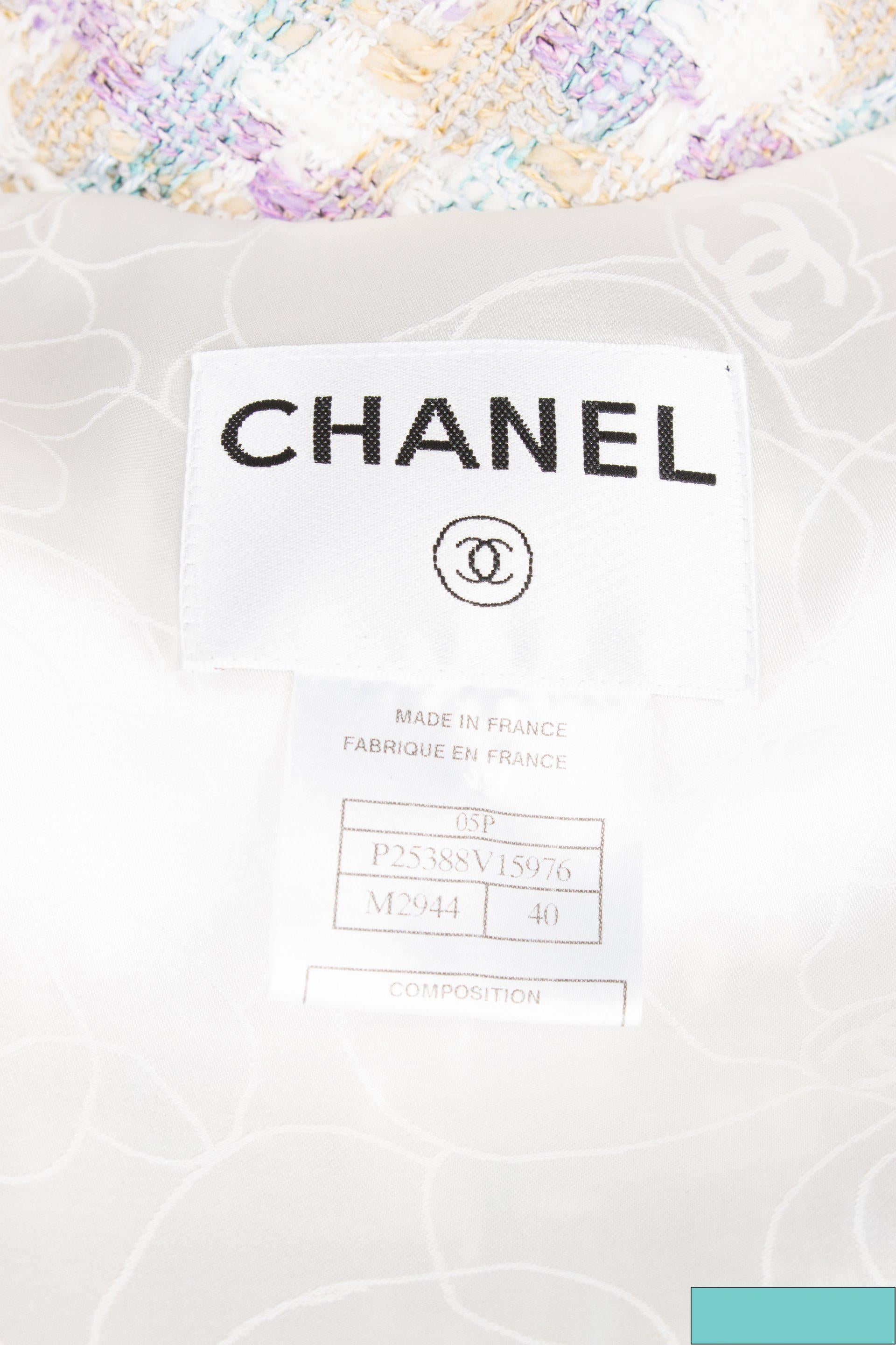 Chanel 4-pcs Suit Jacket, Skirt, Pants & Top - lilac/beige/blue/white 2005 For Sale 5