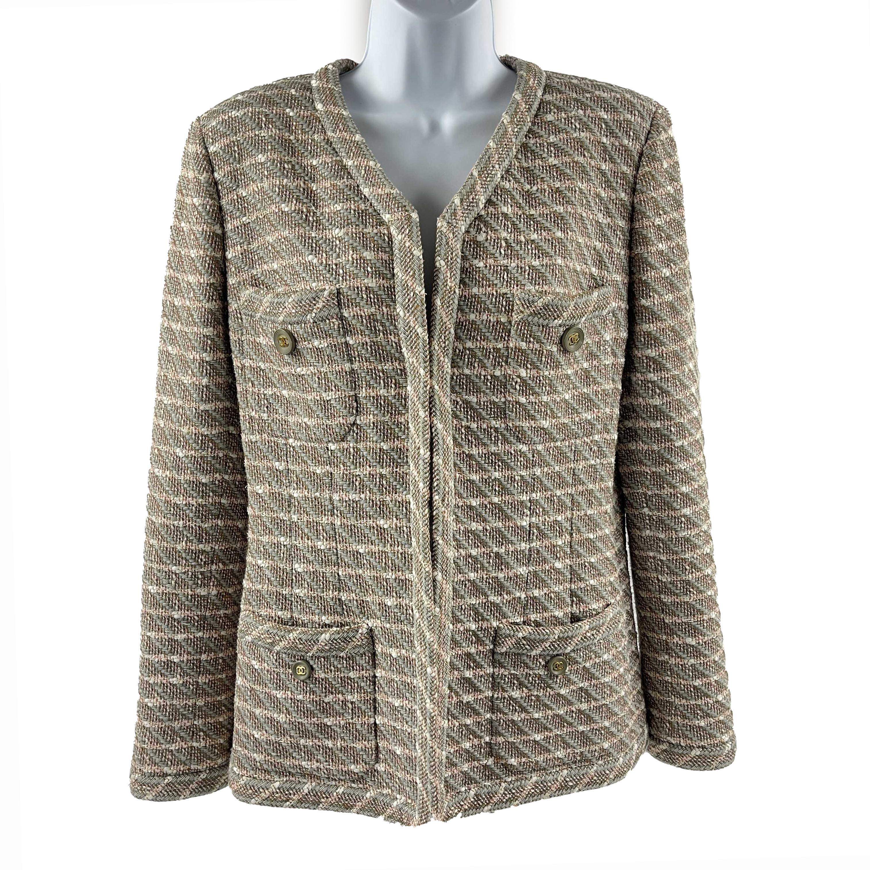 CHANEL 4 Pocket Blazer Plaid Tweed Jacket 40 US 10 03P Wool CC Buttons 2003 3