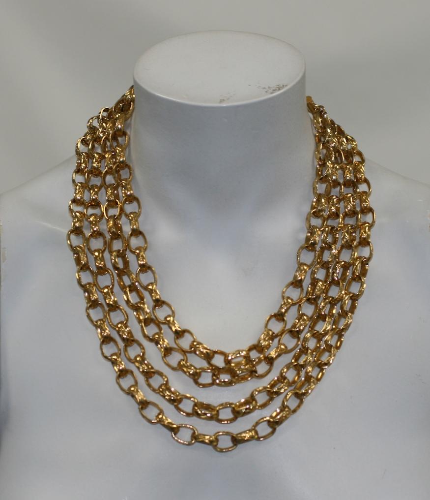 Chanel 4 Strand Textured Chain Necklace For Sale 5
