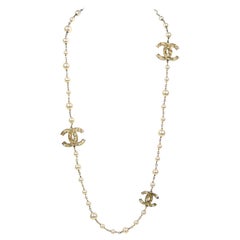 Chanel 40" Faux Pearl Necklace w/ CC Logos
