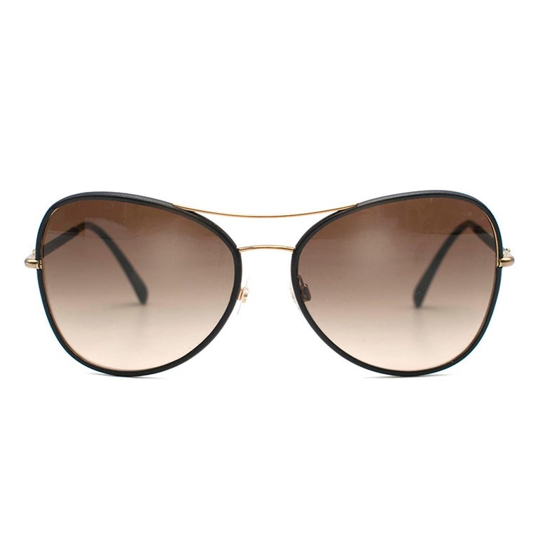 Chanel 4227-Q Black and Gold Pilot Sunglasses at 1stDibs