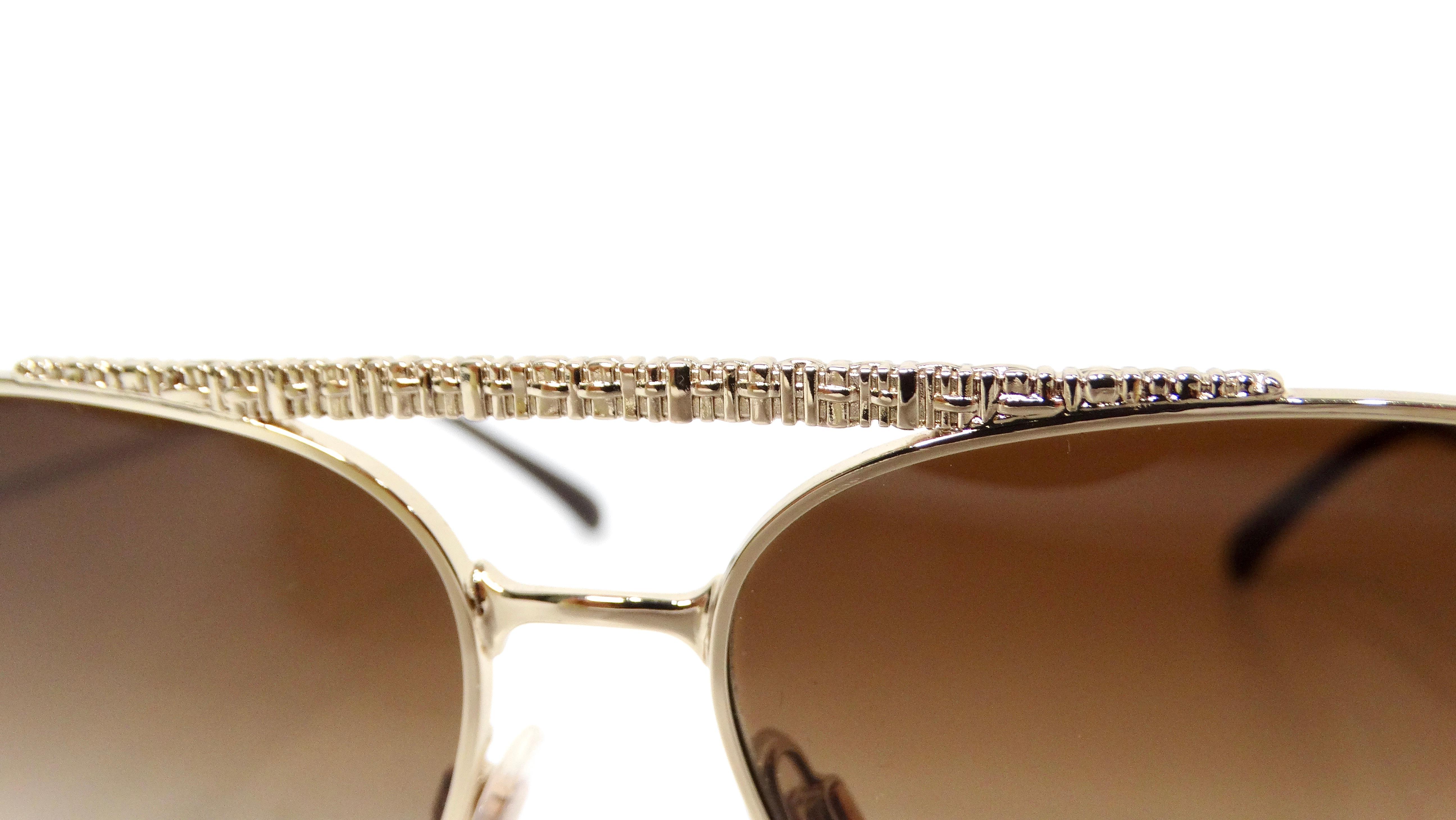 Women's Chanel 4231 Pilot Gold-Tone Metal Frame & Brown Tinted Lens Aviator Sunglasses For Sale
