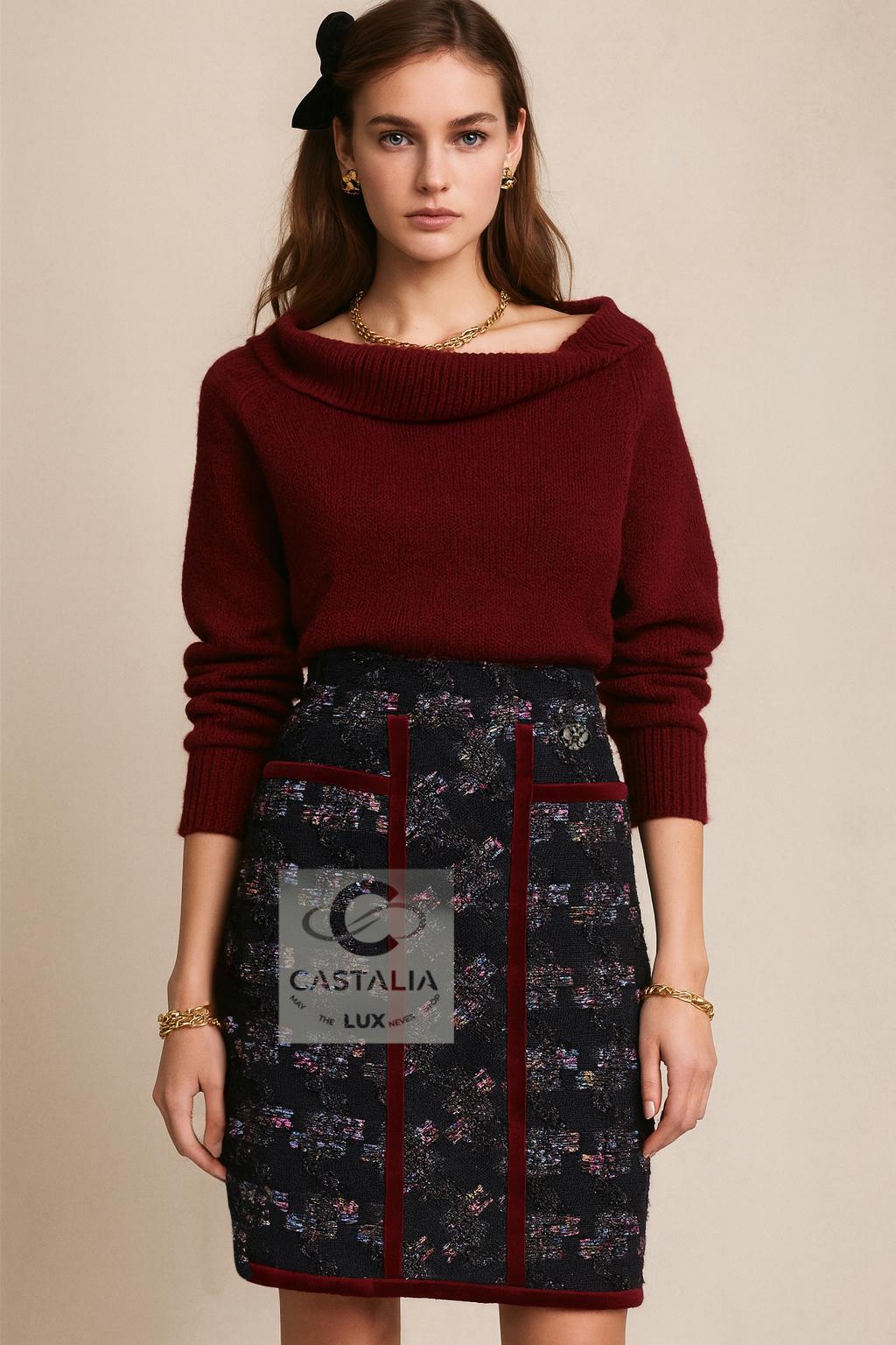 Women's or Men's Chanel 4K$ Keirah Knightley Style Black Tweed Skirt 34 FR For Sale