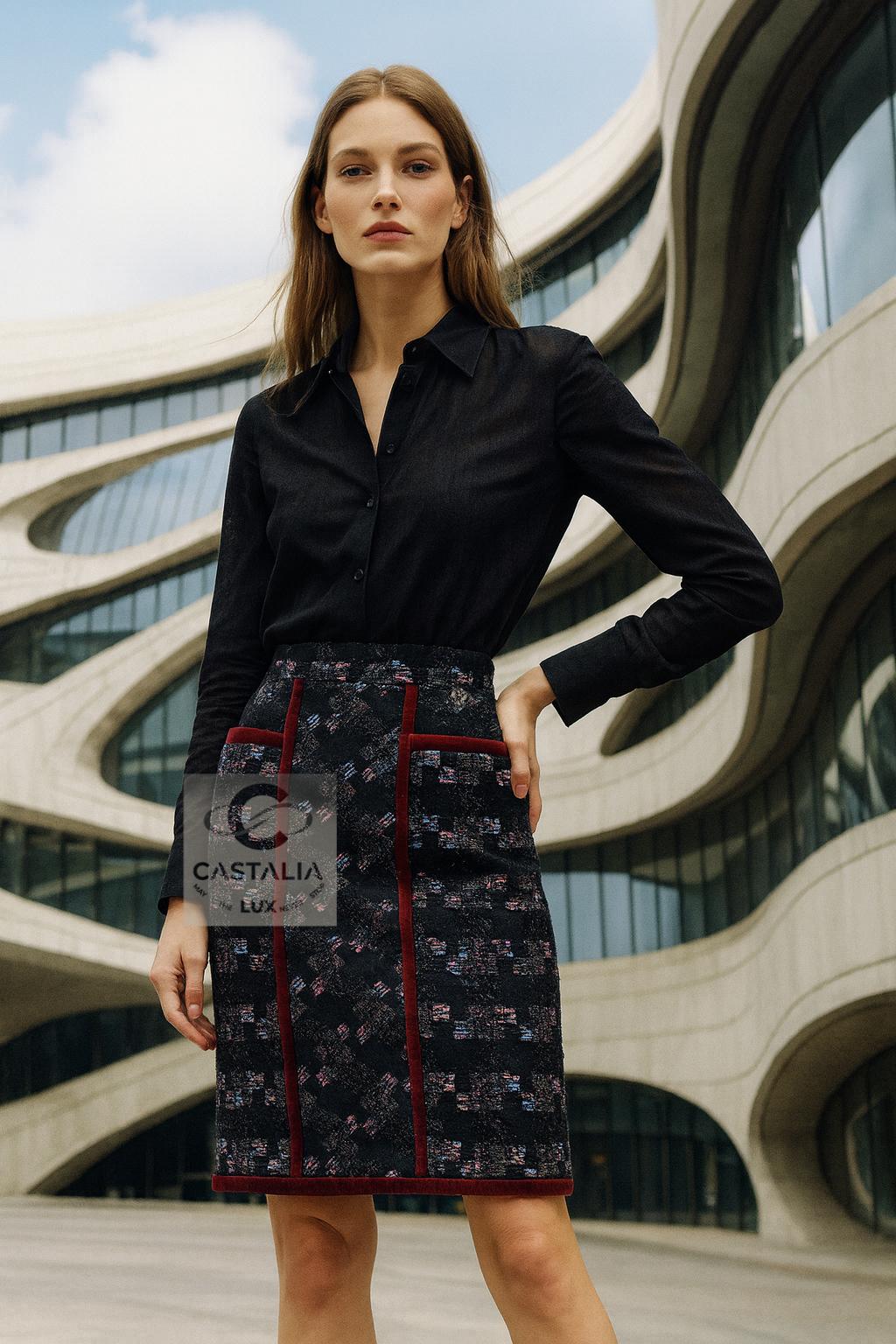 Chanel 4K$ Keirah Knightley Style Black Tweed Skirt 34 FR For Sale 2