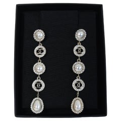 Chanel 5 Drop Pearl Crystal Earrings