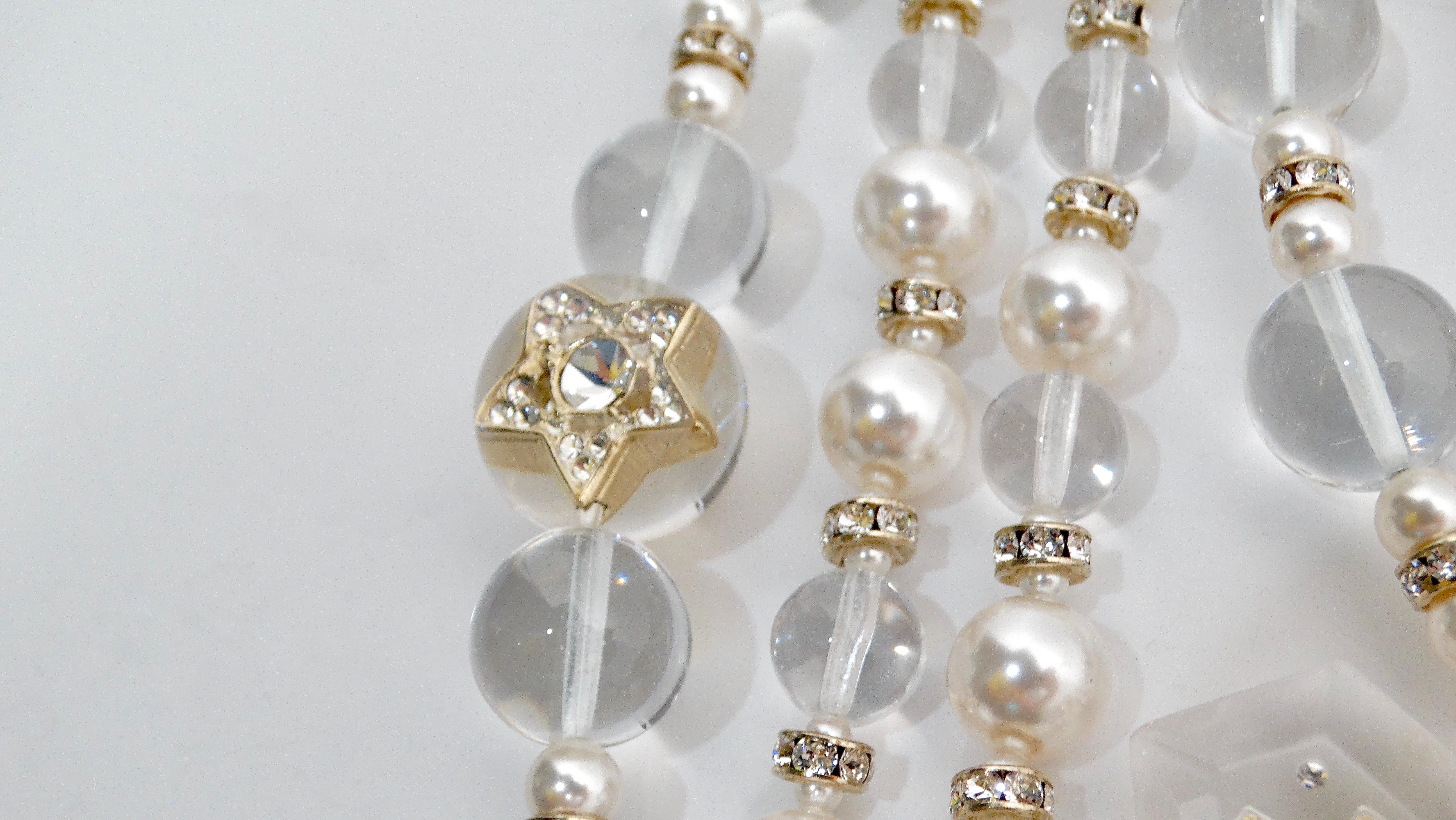 Collana Chanel con motivo floreale a 5 strati di perle e perline in vendita 1