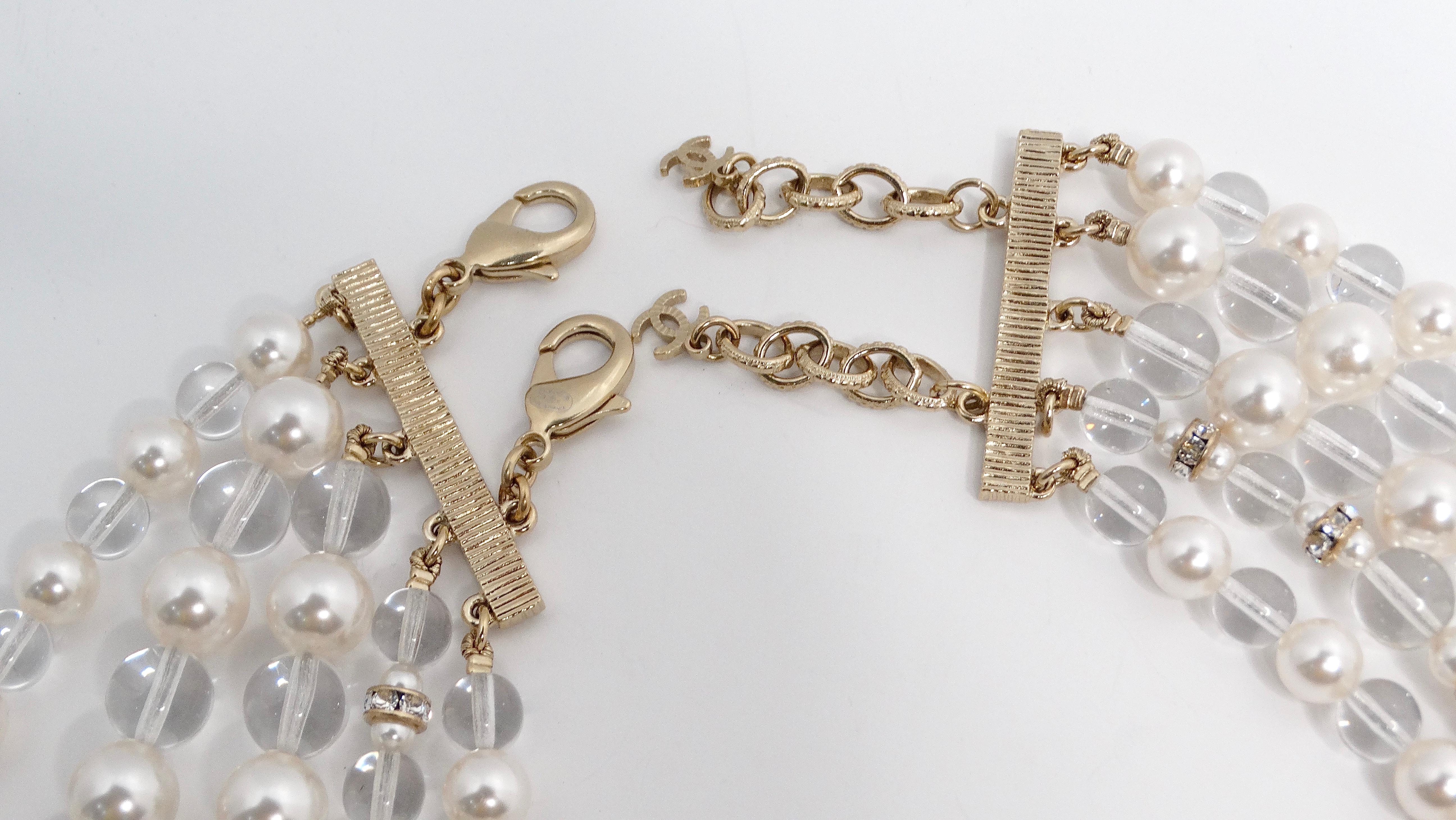 Collana Chanel con motivo floreale a 5 strati di perle e perline in vendita 2