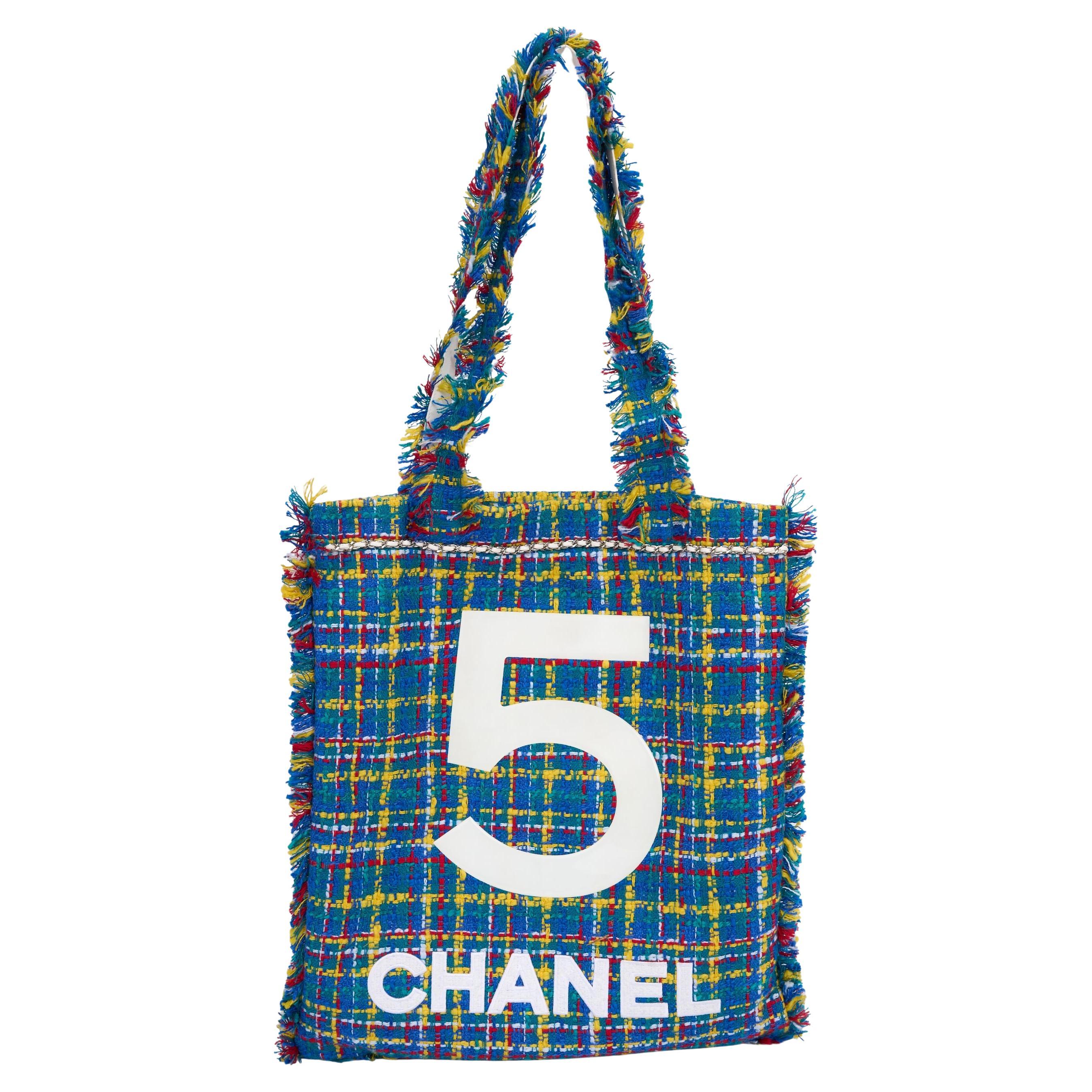 Chanel 5 Multicolor Tweed Tote For Sale