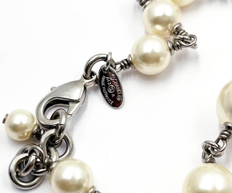Chanel 5 Silver CC Crystal Faux Pearl Long Necklace at 1stDibs  chanel  glass pearls cc necklace, chanel necklace pearls, faux chanel cc necklace
