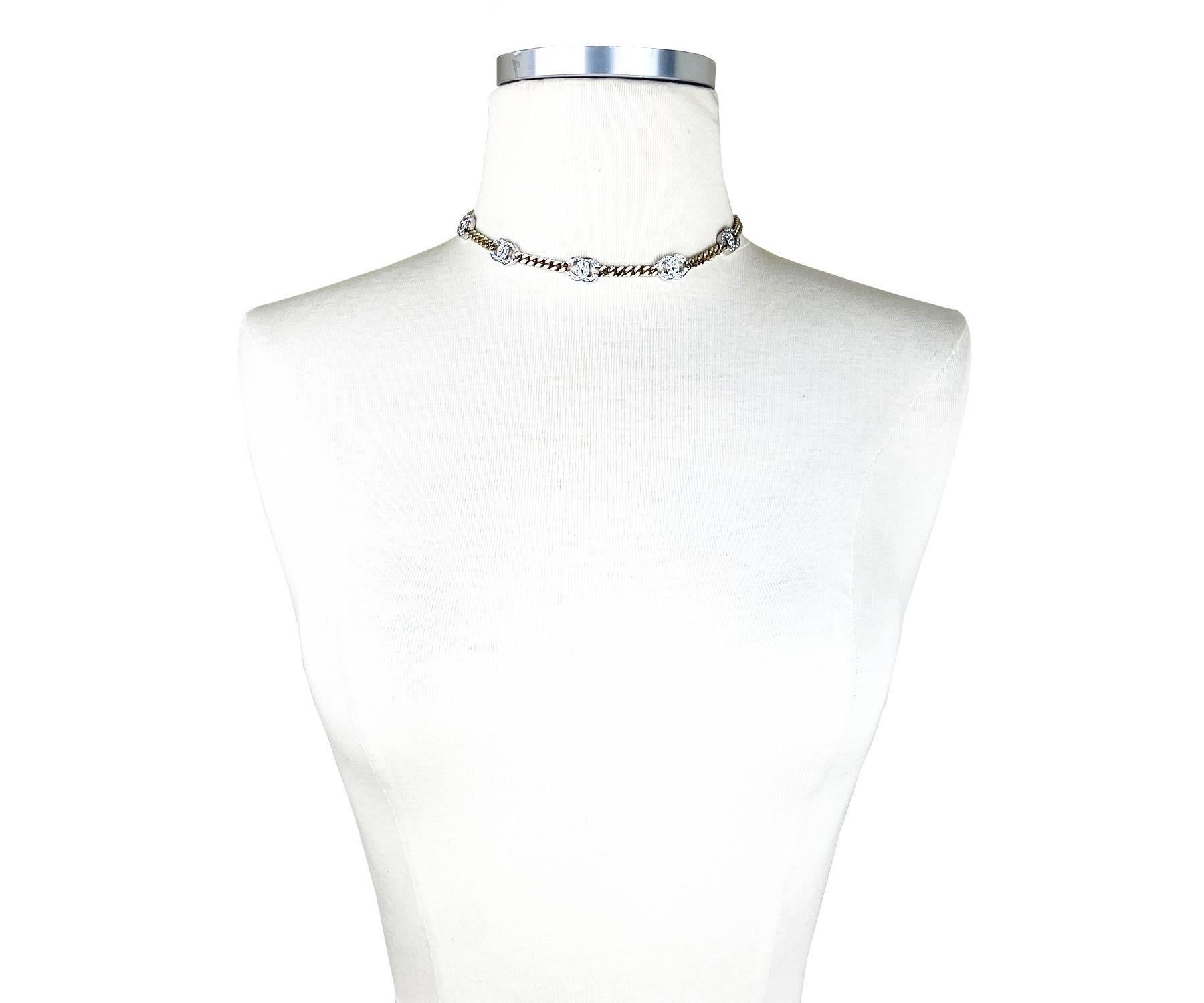 Chanel 5 Silber CC Kristall Gold Kette Choker Halskette (Kunsthandwerker*in)