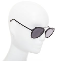 CHANEL 5381A black acetate silver brow bar aviator pilot sunglasses