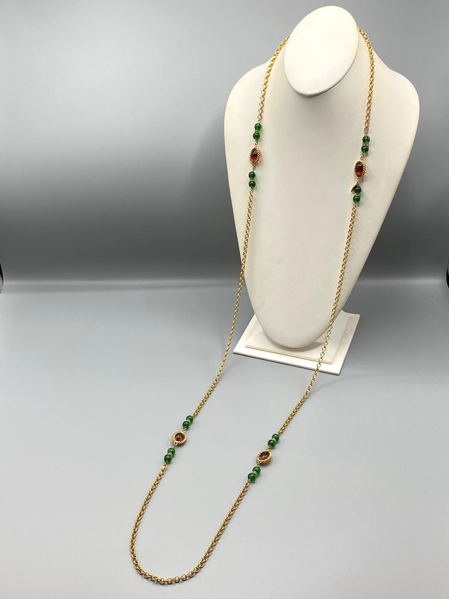 Presented is an elegant and easy to wear Chanel sautoir and Gripoix necklace from 1986. In 1986 Karl Lagerfeld was hired as the design director for Chanel. In turn, he hired the jewelry designer Victoire de Castellane as head jewelry designer. That
