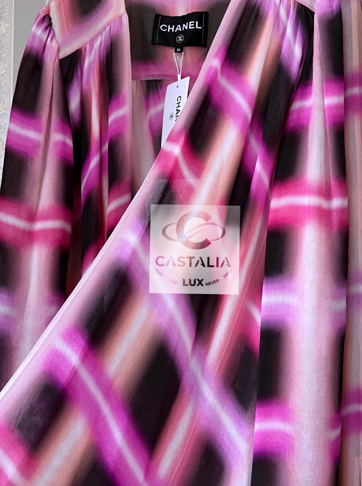 Chanel 5K$ CC Logo Muslin Silk Coat Dress For Sale 6