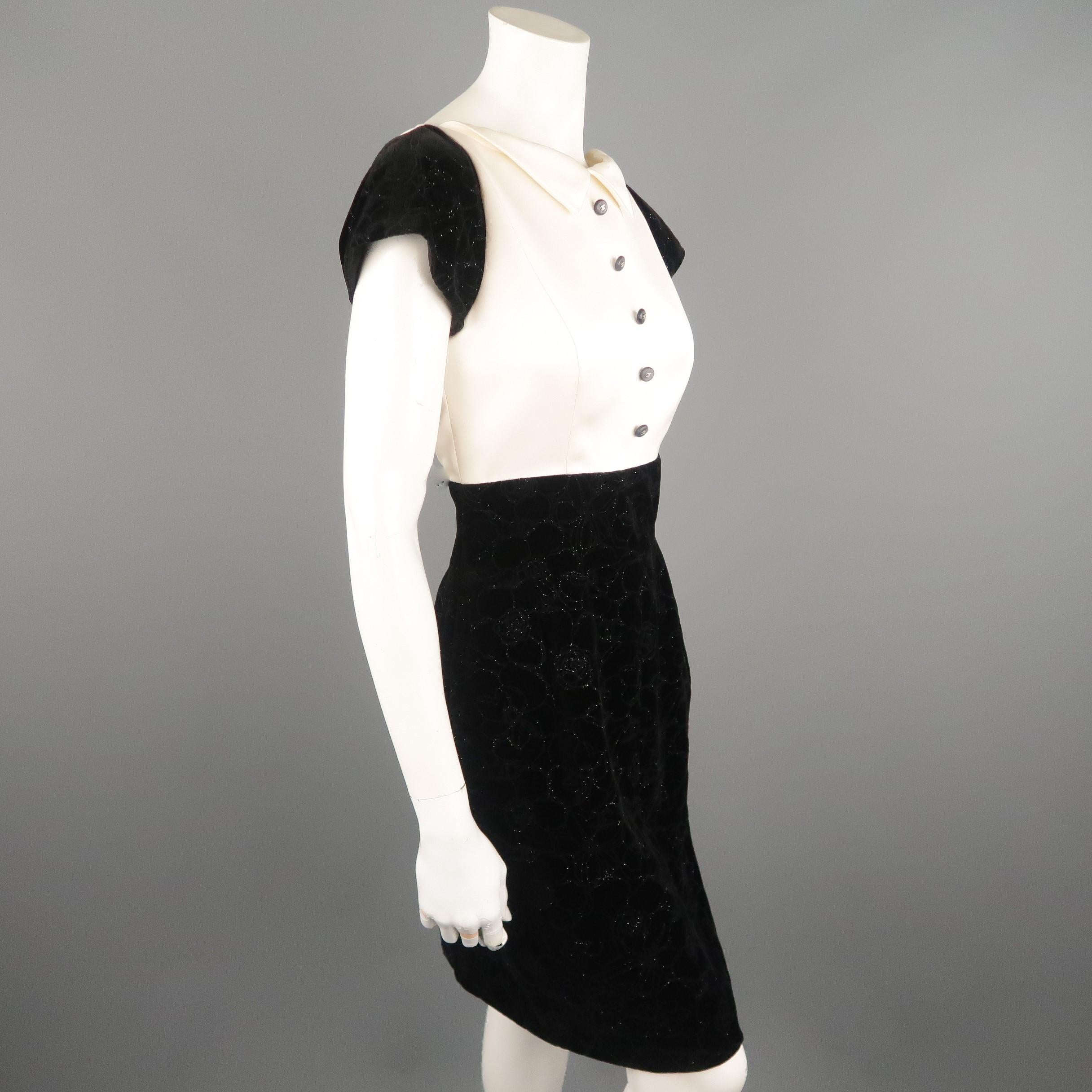 CHANEL 6 Black & White Supermaret FW 2014 Collection Satin Sparkle Velvet Dress 4