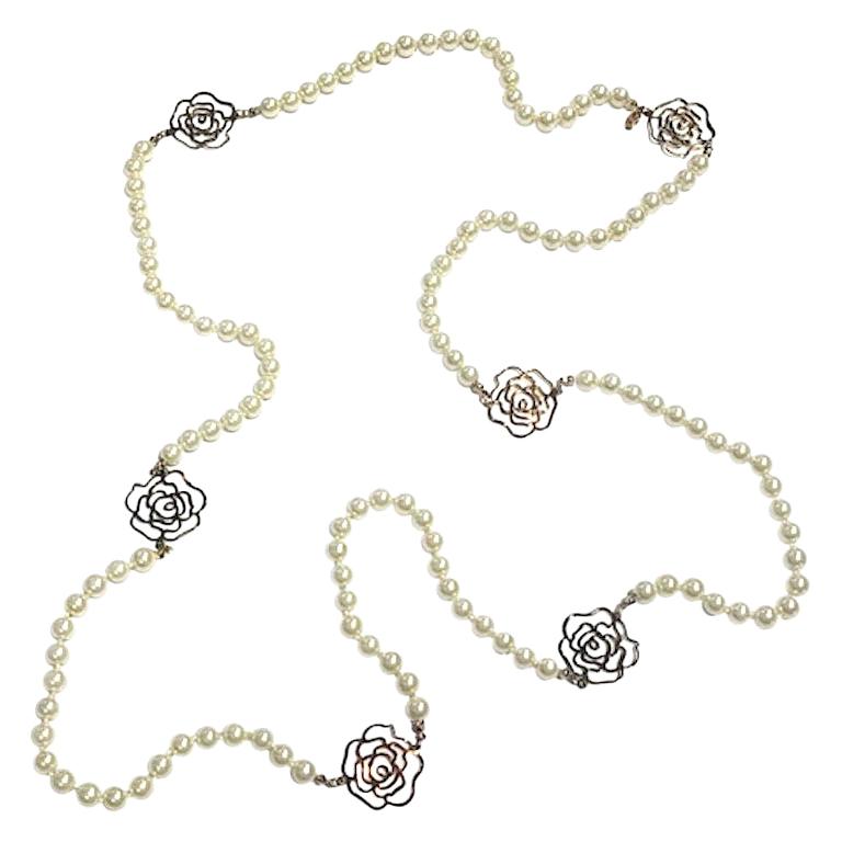 Chanel 63" Long Pearl & Camelia Necklace, 2012 Collection