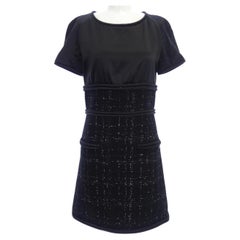 Chanel 6K$ CC Logo Ribbon Tweed Schwarzes Kleid
