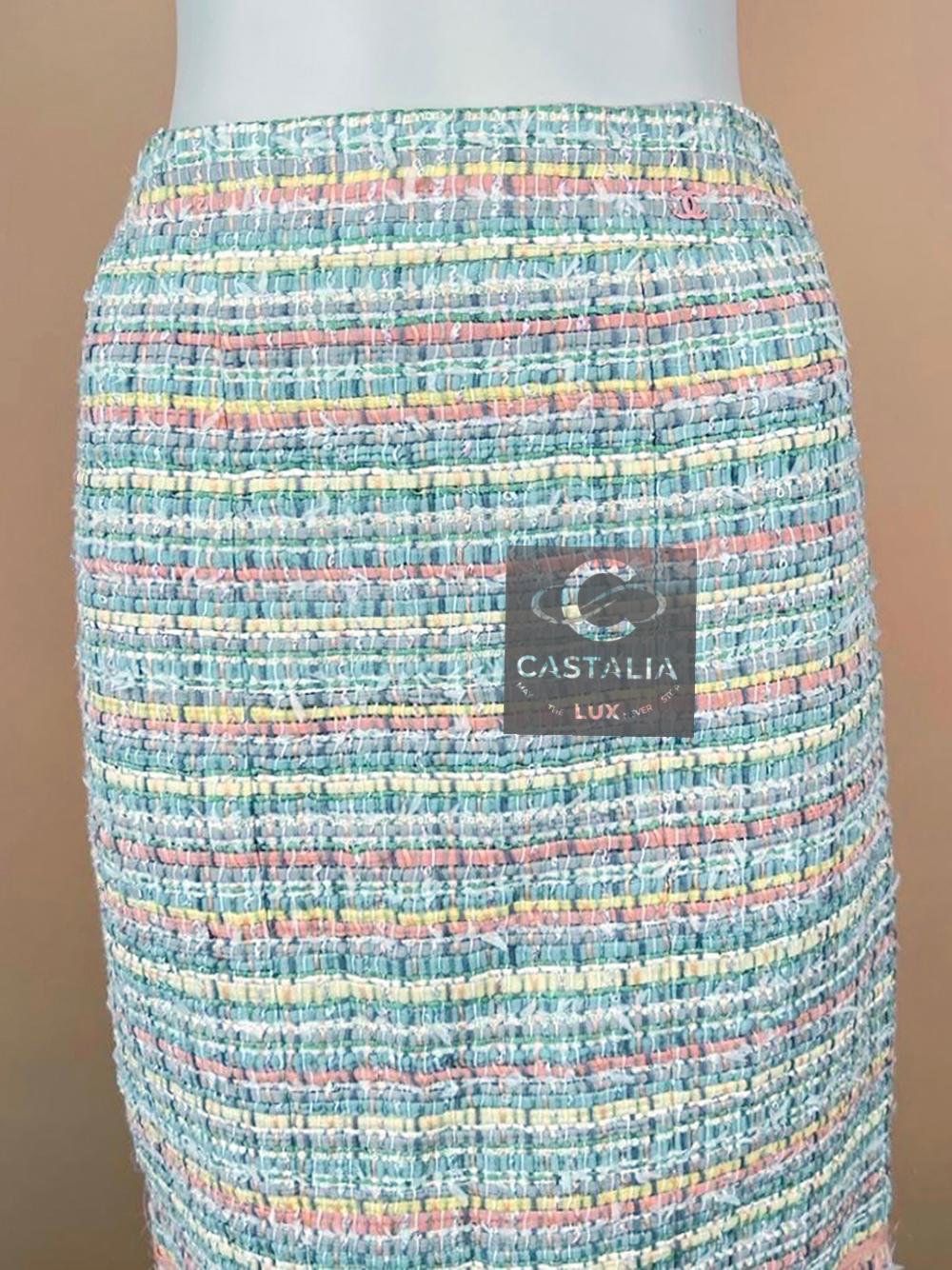 Gray Chanel 6K$ Ribbon Tweed Skirt in Pastels
