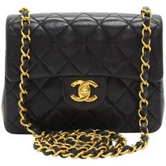 Chanel 7" Black Quilted Mini Flap Shoulder Bag