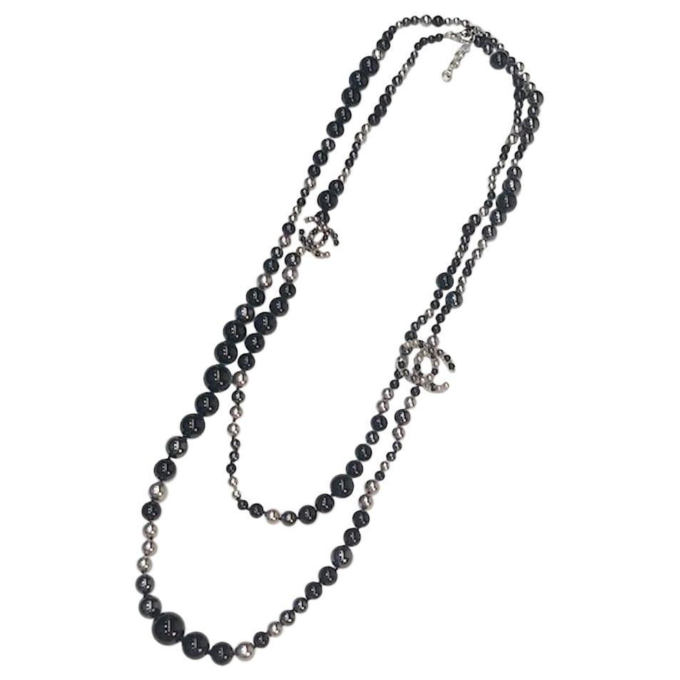 Chanel 70" Silver, Black & Grey Pearl Long Necklace, 2018 Vacation Collection