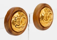 Chanel 70's CC Wood Logo Earrings
