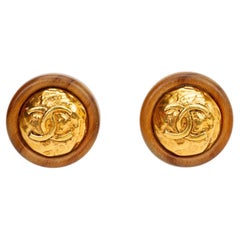Chanel 70's CC Wood Logo Earrings