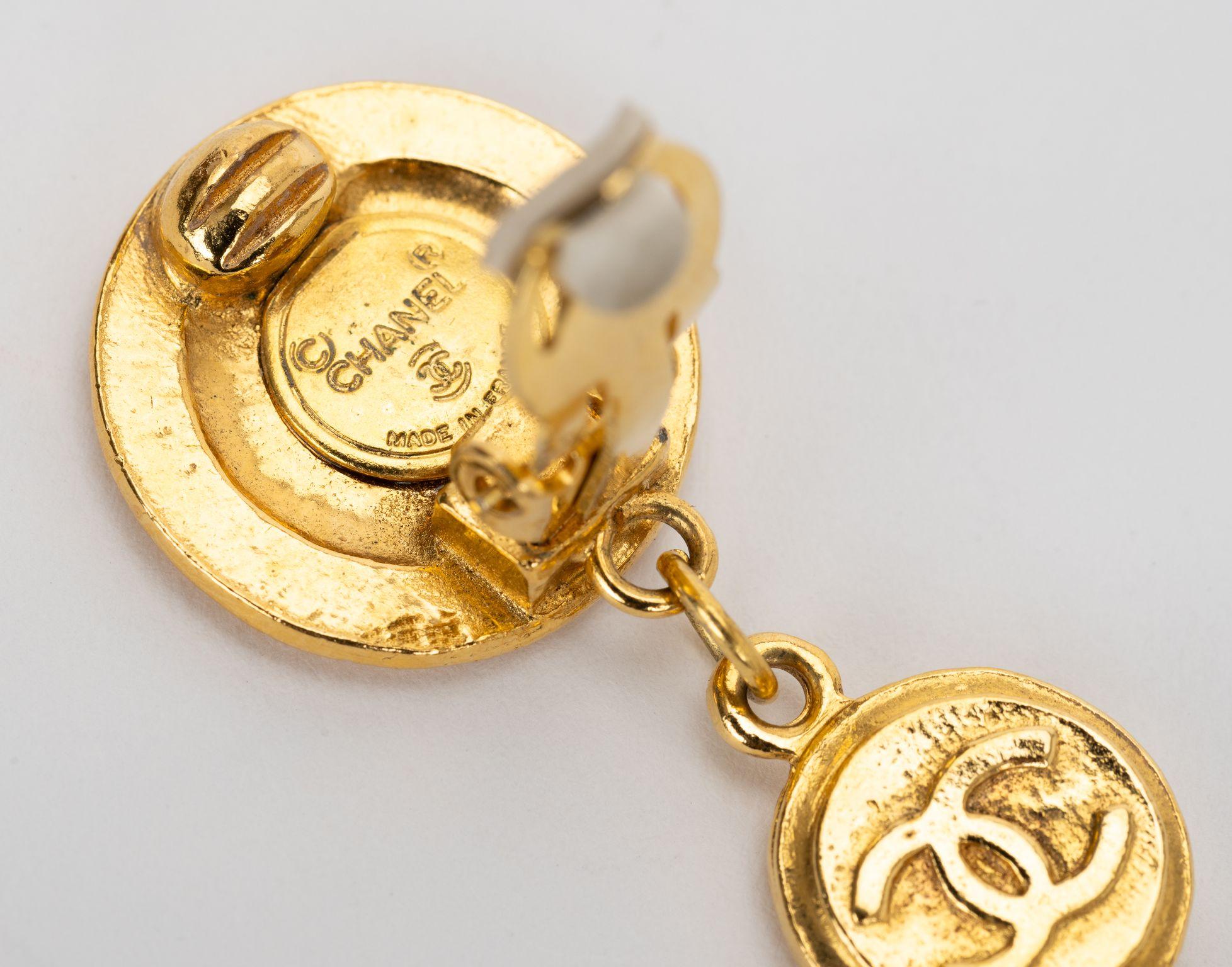 Women's Chanel 70s Coin Logo Drop Clip Earrings