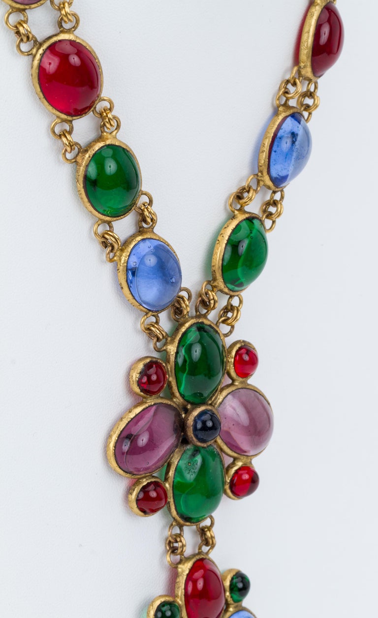 CHANEL Goldtone Chain Necklace W. Multicolor Pill Charms c. 1988 at 1stDibs