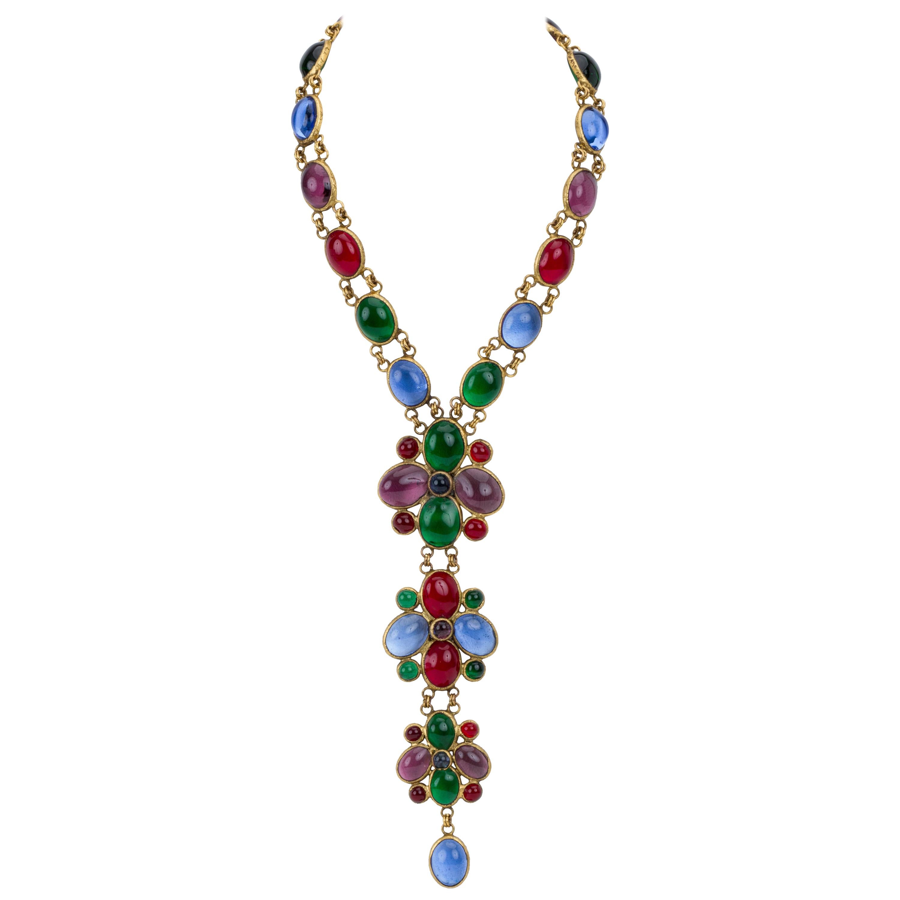 Chanel 70s Gripoix Multicolor Necklace at 1stDibs
