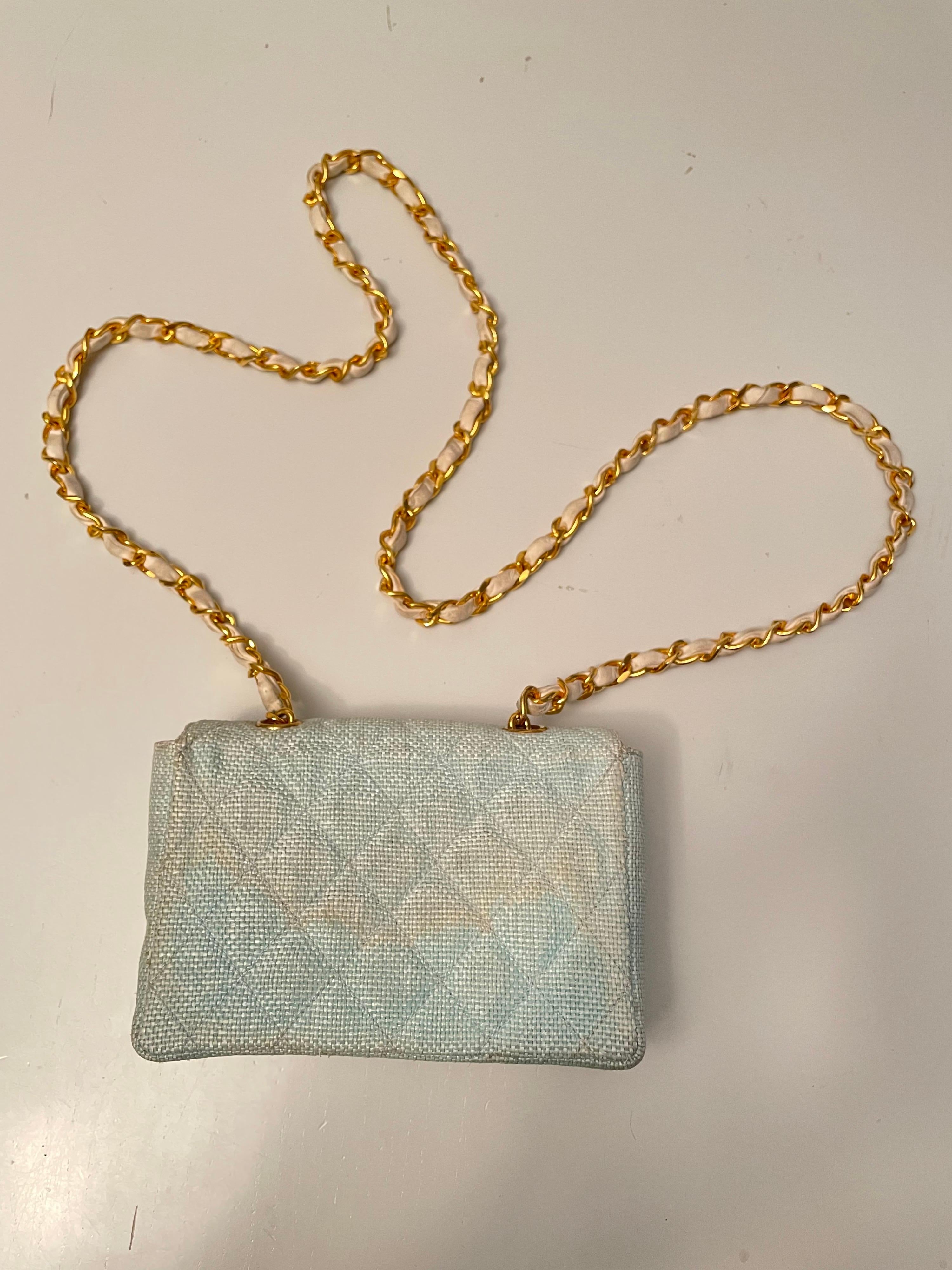 Women's or Men's Chanel 70s light blue canvas small Bag