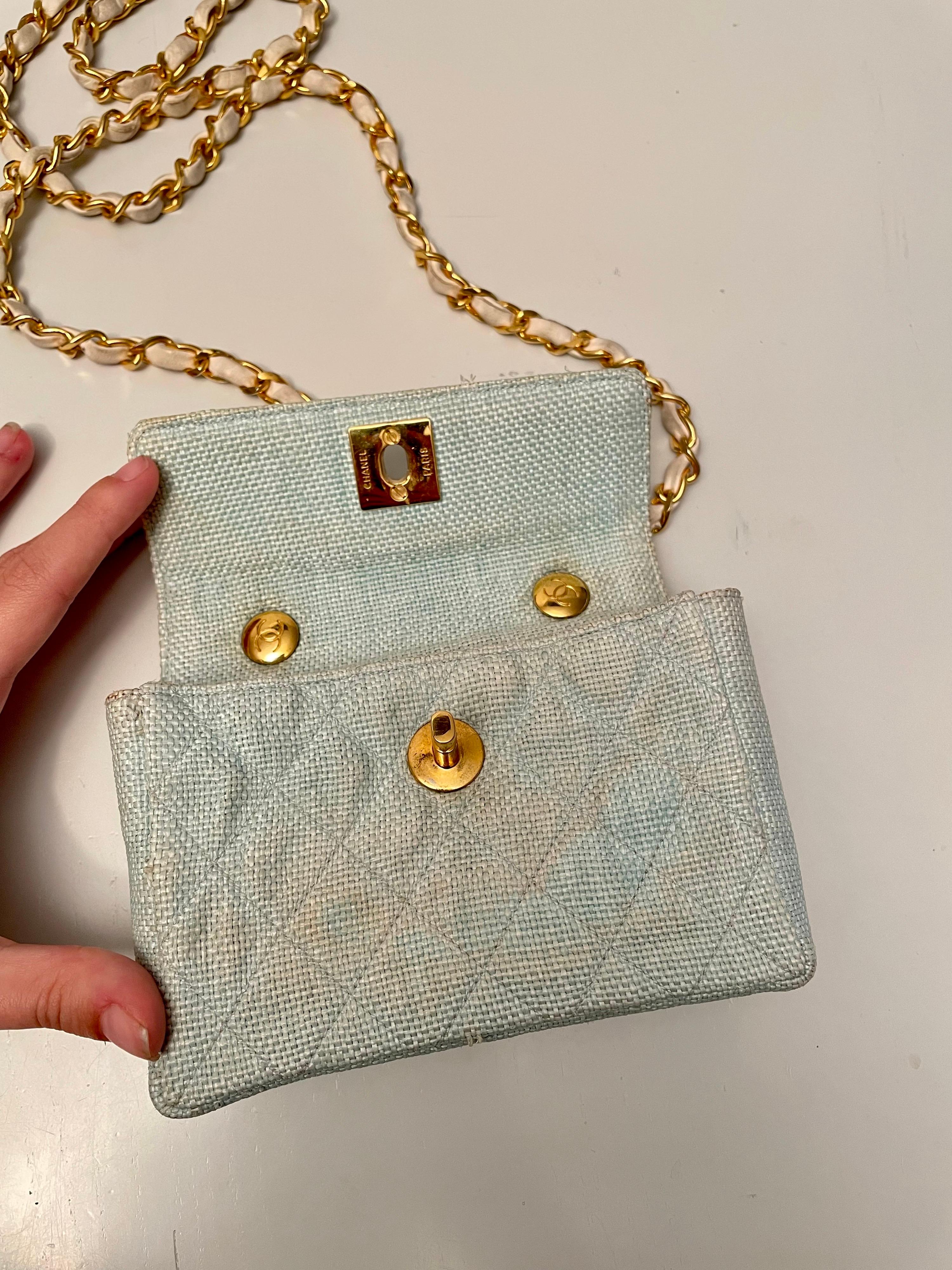Chanel 70s light blue canvas small Bag 2