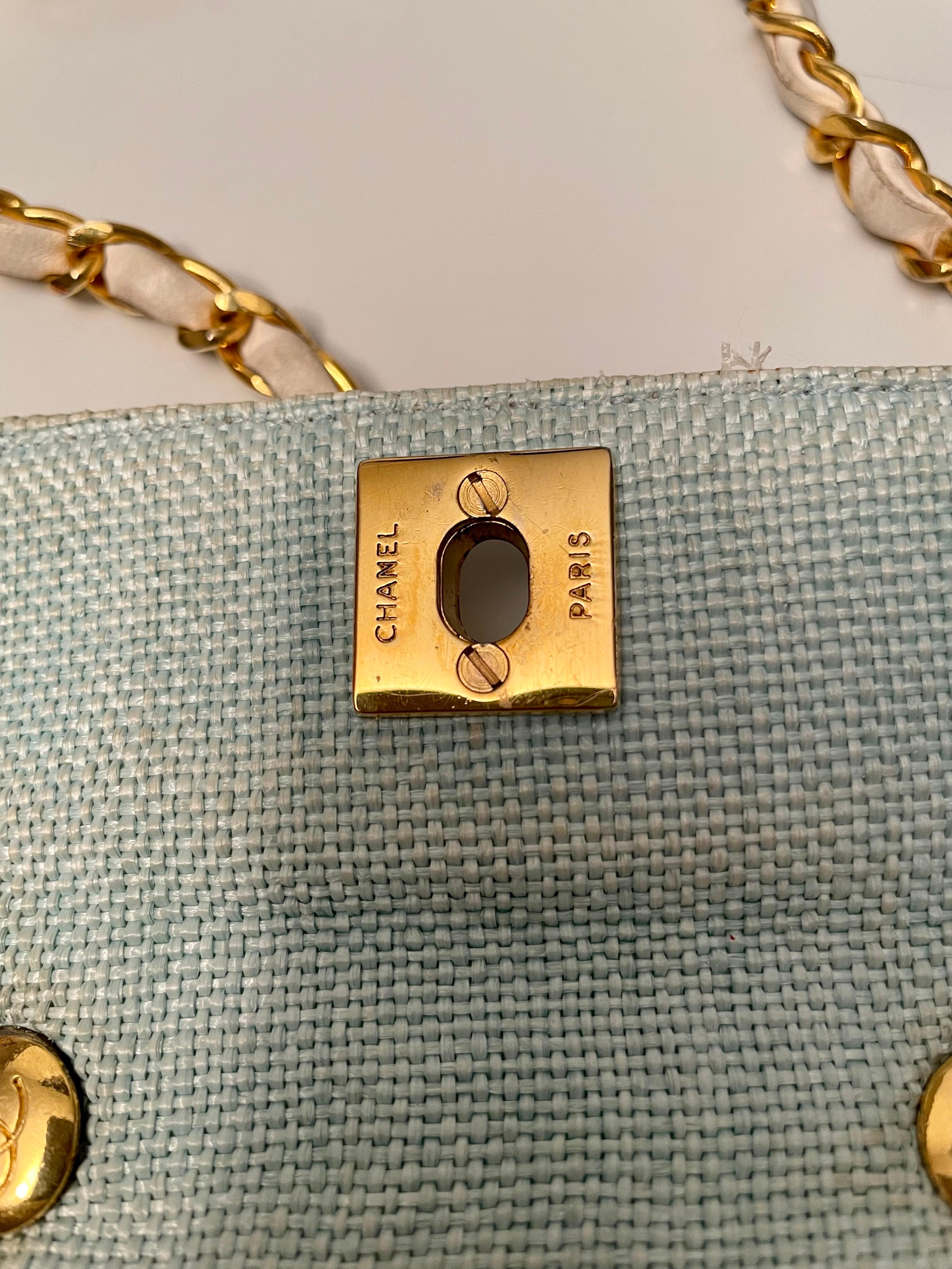 Chanel 70s light blue canvas small Bag 4